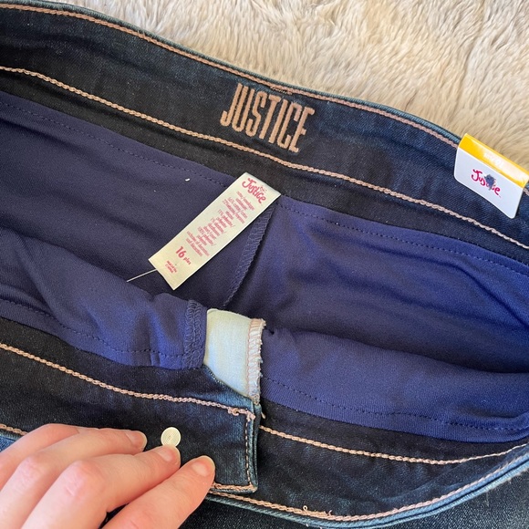 NWT Justice Denim mini skirt stud trim raw hem dark wash attached shorts 16 Plus - Picture 4 of 6